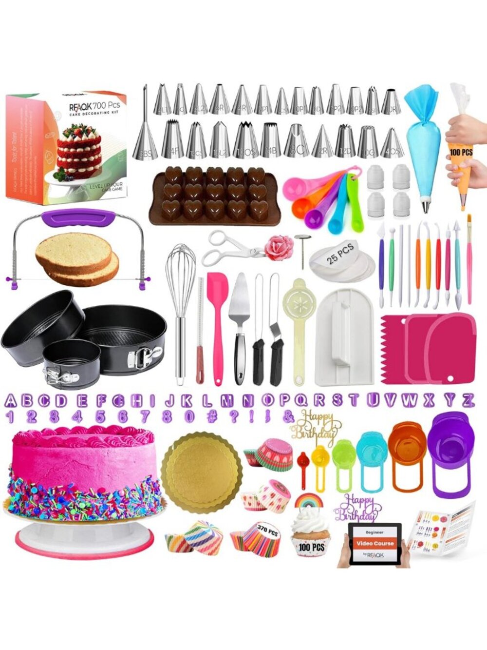 700-Piece Cake Decorating Kit - Baking Supplies, Pans, Turntable, Piping Tips